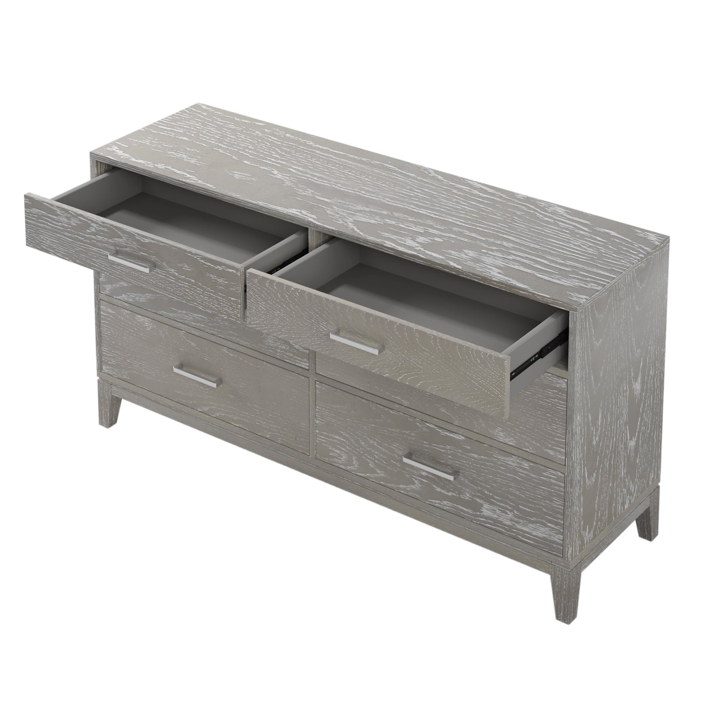 Modern Concise Style Gray Wood Grain Six-Drawer Dresser with Tapered Legs and Smooth Gliding Drawers