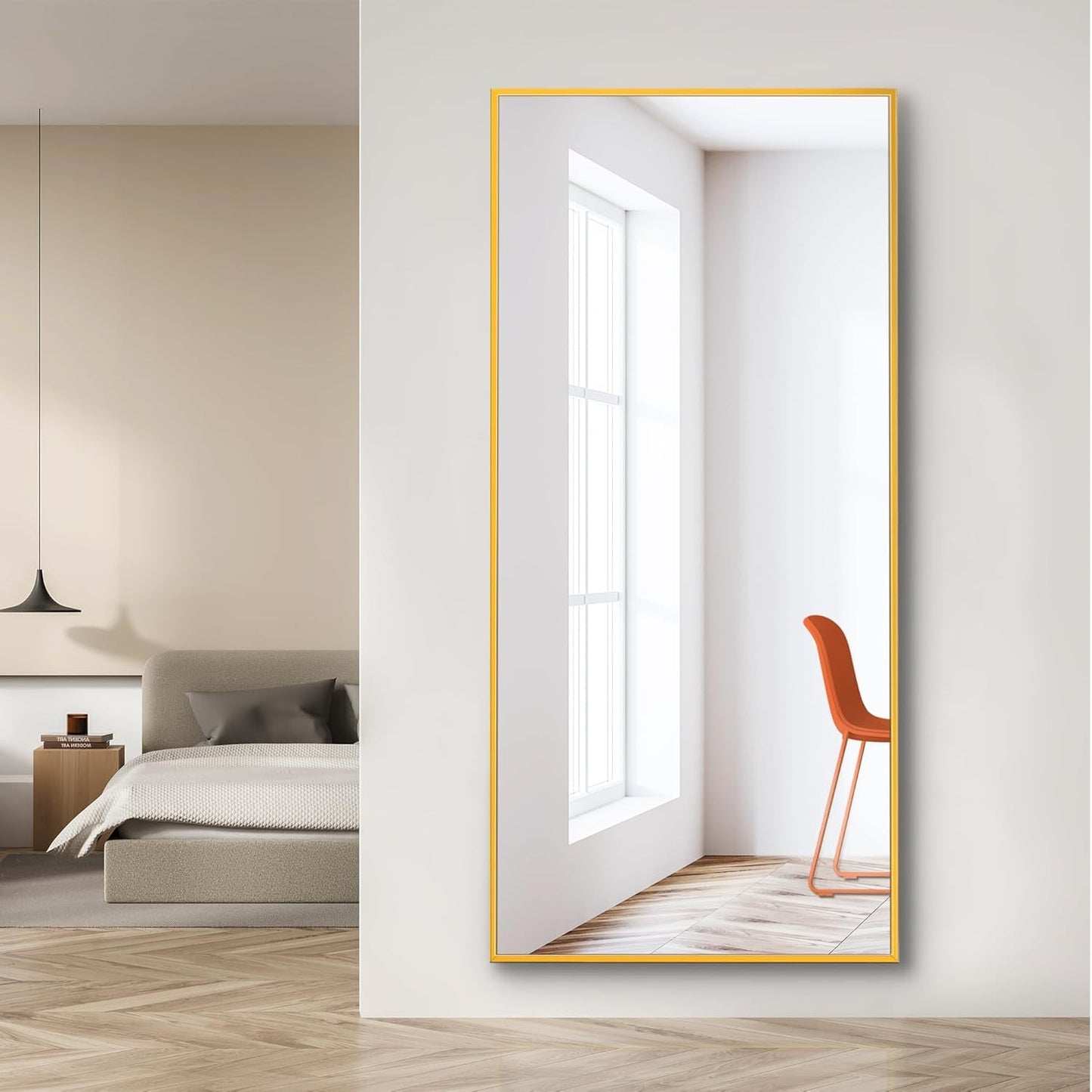 Dolonm 65x22 Inch Full Length Mirror, Modern Design Standing Floor Mirror, Full Body Mirror for Living Room, Bedroom, Bathroom, Cloakroom, Hallway, Gold(Aluminum Alloy Frame)