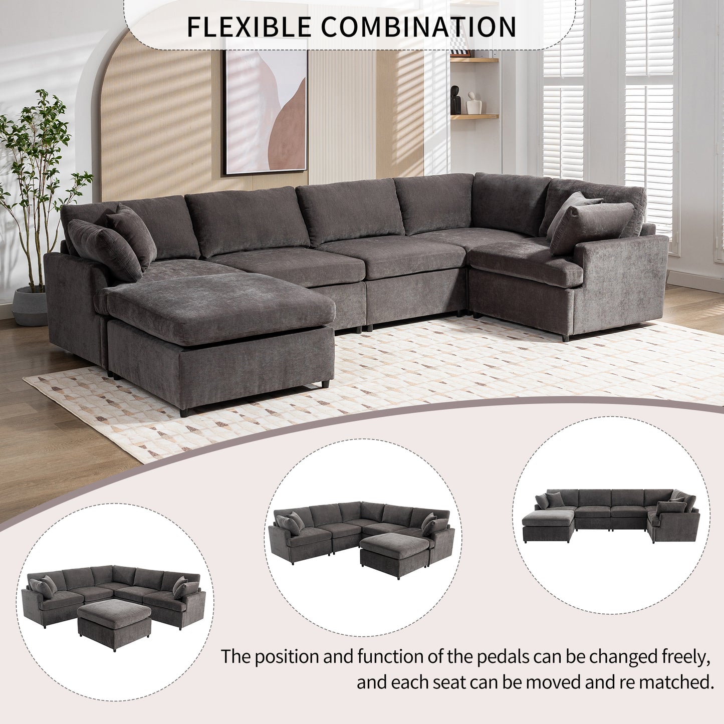 U_STYLE Modern Large U-Shape Sectional Sofa, with Removable Ottomans for Living Room (6-Seater)