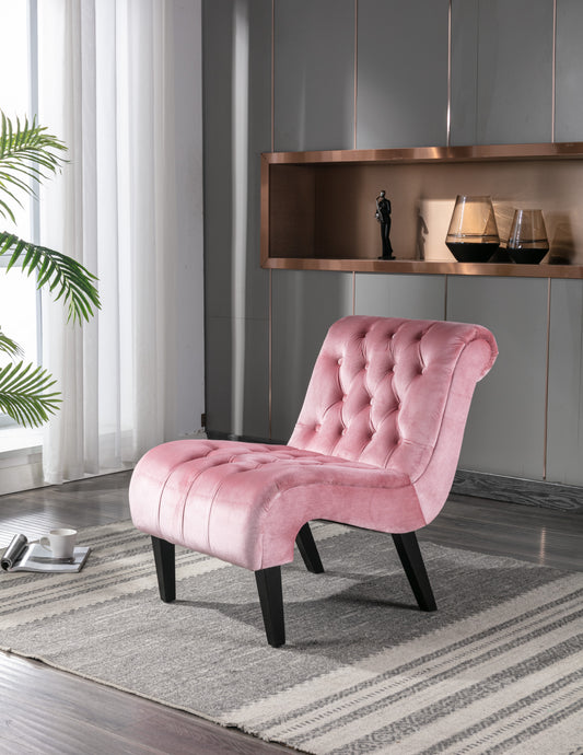 COOLMORE Modern Velvet Armless Accent Living Room Chair / Leisure Chair,Upholstered Fabric Button Comfortable Chair with Wooden Legs for Bedroom, Living Room, Office (Pink Velvet)