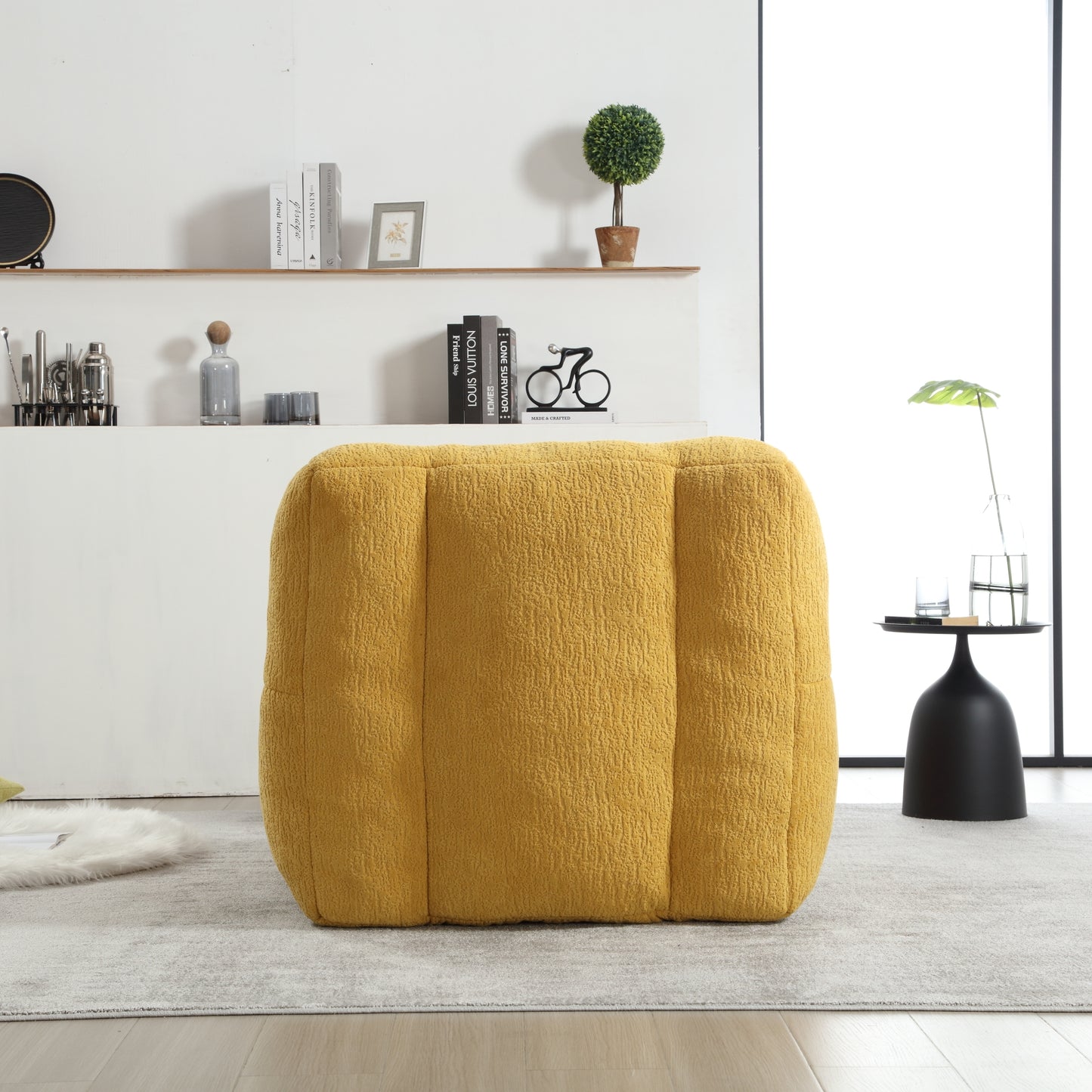 Fluffy bean bag chair, comfortable bean bag for adults and children, super soft lazy sofa chair with memory foam and ottoman, indoor modern focus bean bag chair for living room, bedroom, apartment