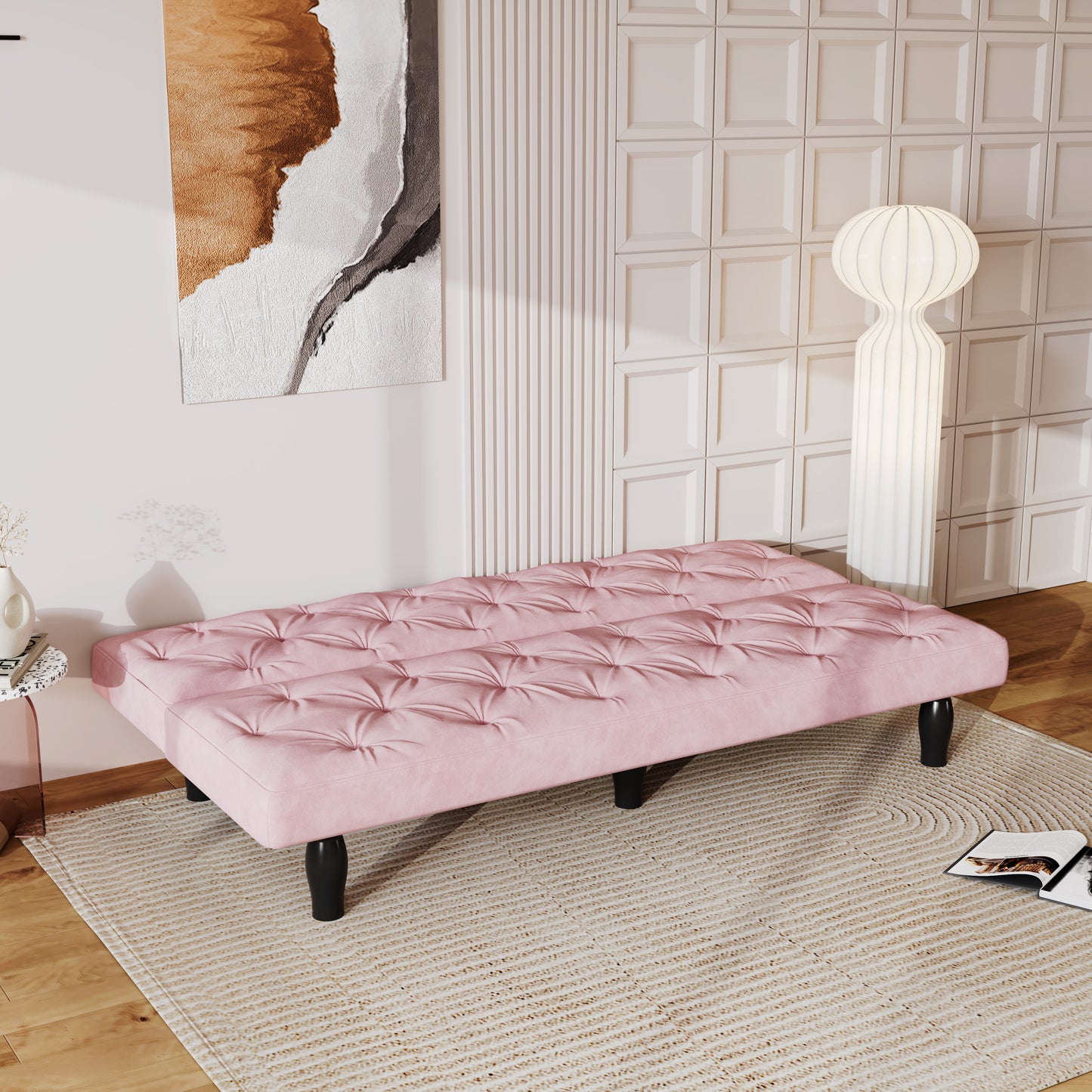 Sofa to Sofa Bed Transformation: 66" Pink Velvet Sofa Bed, Ideal for Family Living Rooms, Apartments & Bedrooms