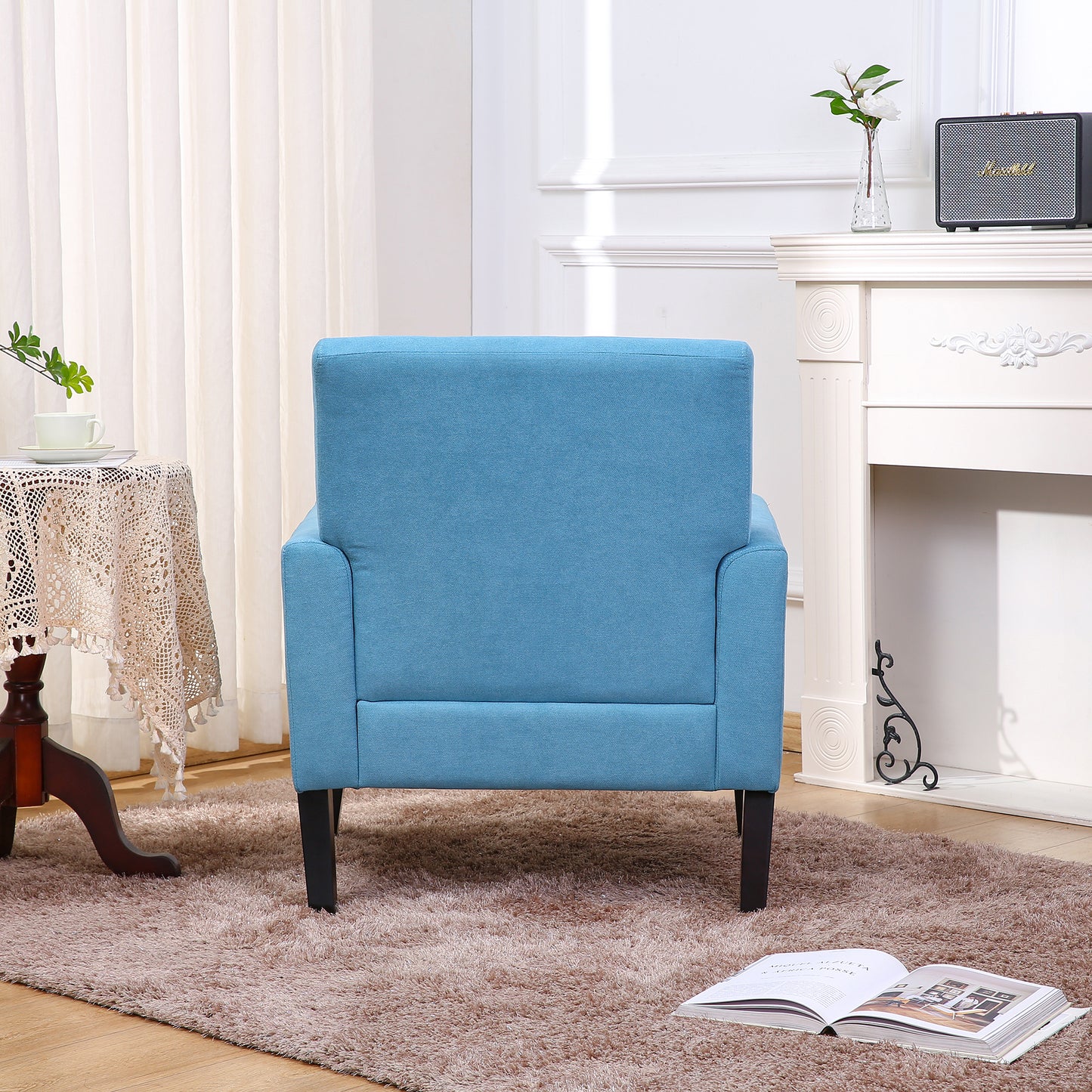 Fabric Accent Chair for Living Room, Bedroom Button Tufted Upholstered Comfy Reading Accent Chairs Sofa (Blue)