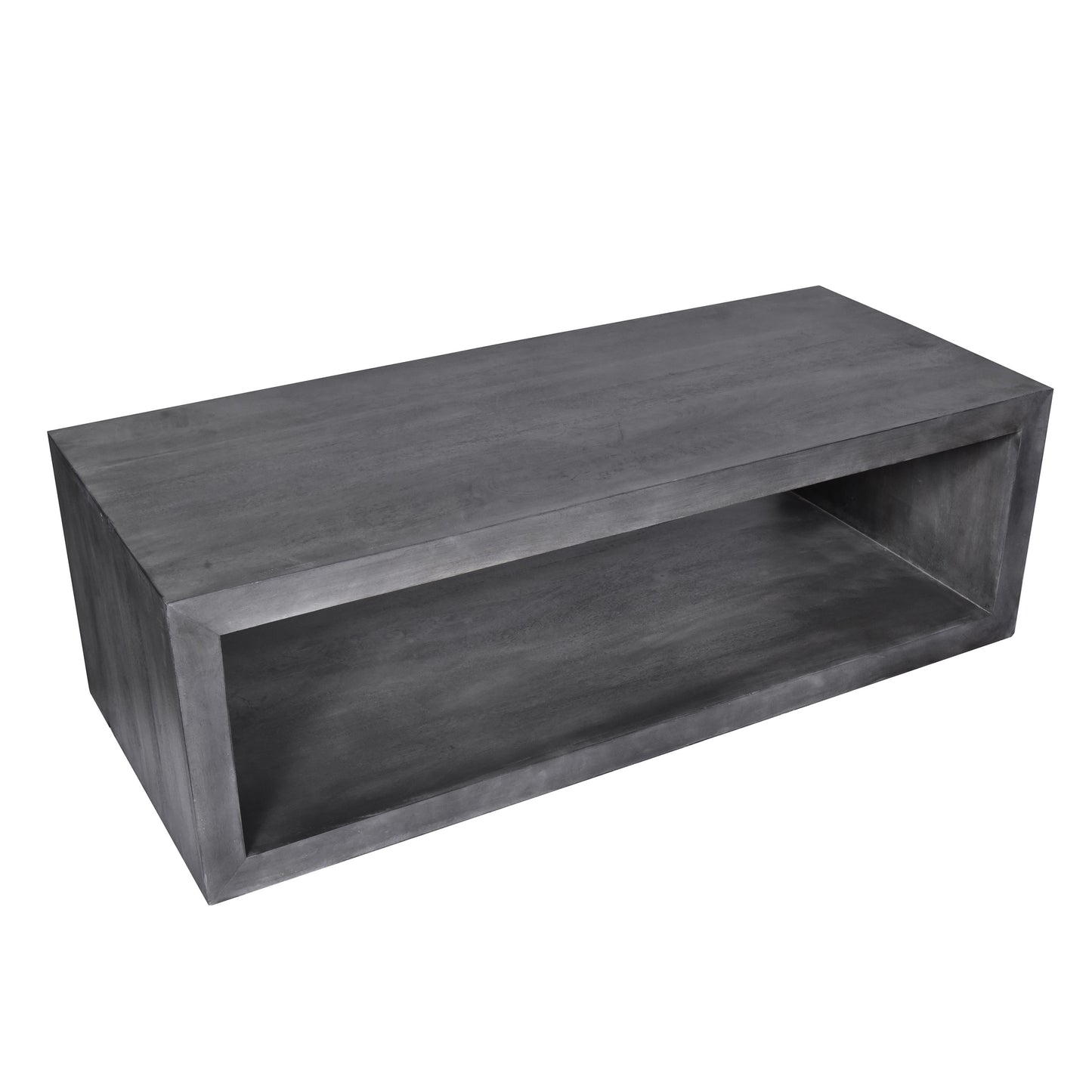 58" Cube Shape Wooden Coffee Table with Open Bottom Shelf, Charcoal Gray