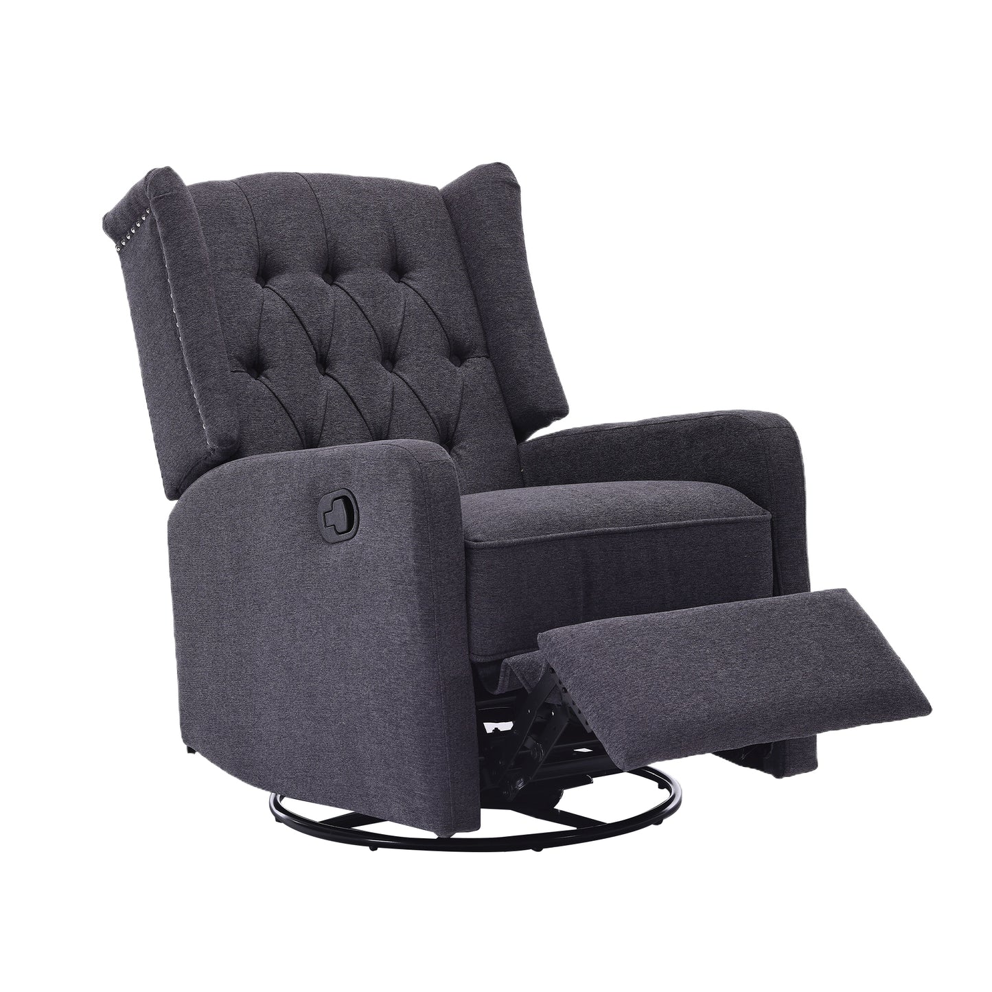 COOLMORE Rocking Recliner Chair,360 Degree Swivel Nursery Rocking Chair,Glider Chair,Modern Small Rocking Swivel Recliner Chair for Bedroom,Living Room Chair Home Theater Seat (Dark Gray)