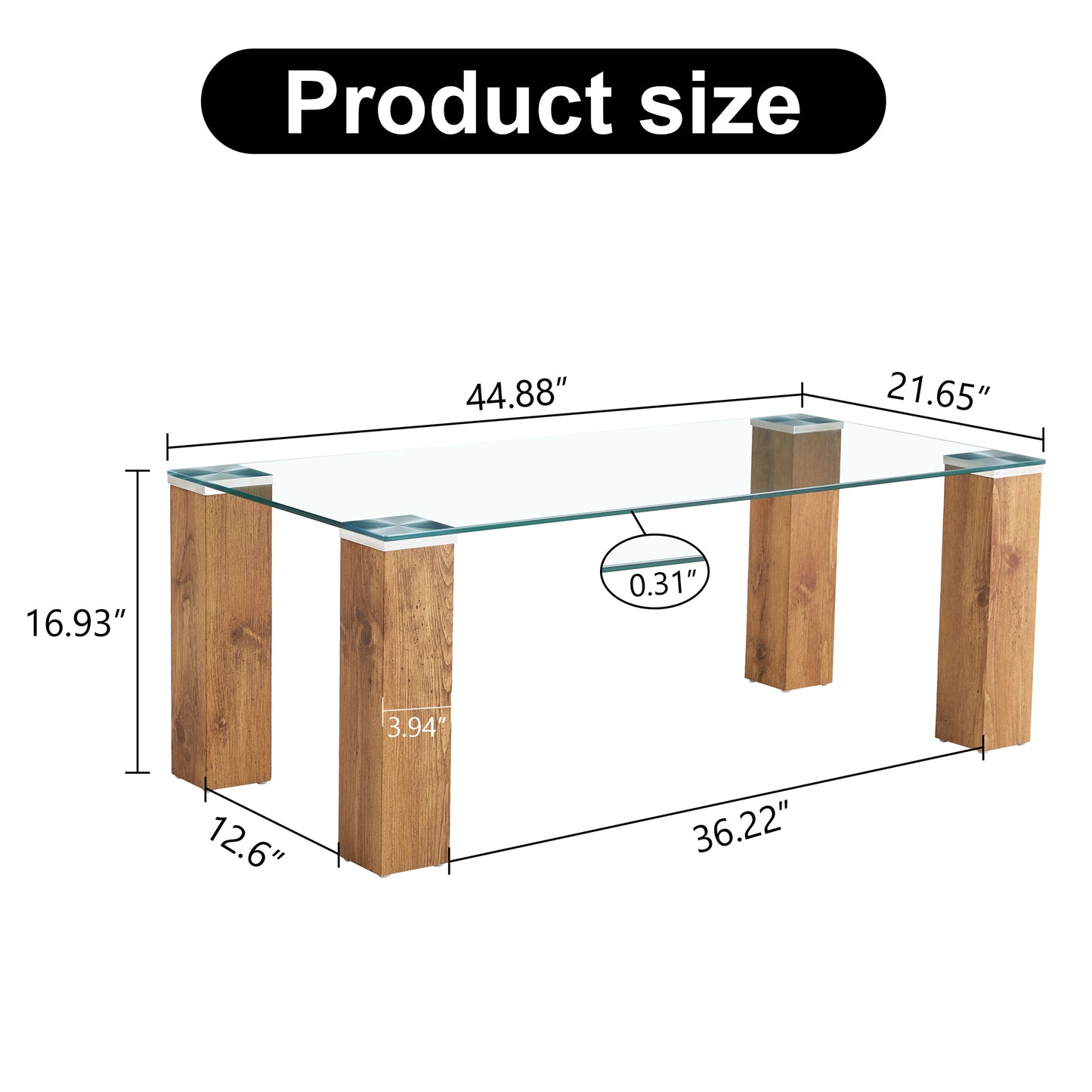 Glass-Top Coffee Table,tea table, with MDF Legs - Stylish Blend of Elegance and Durability 44.9"*21.7"*16.9"