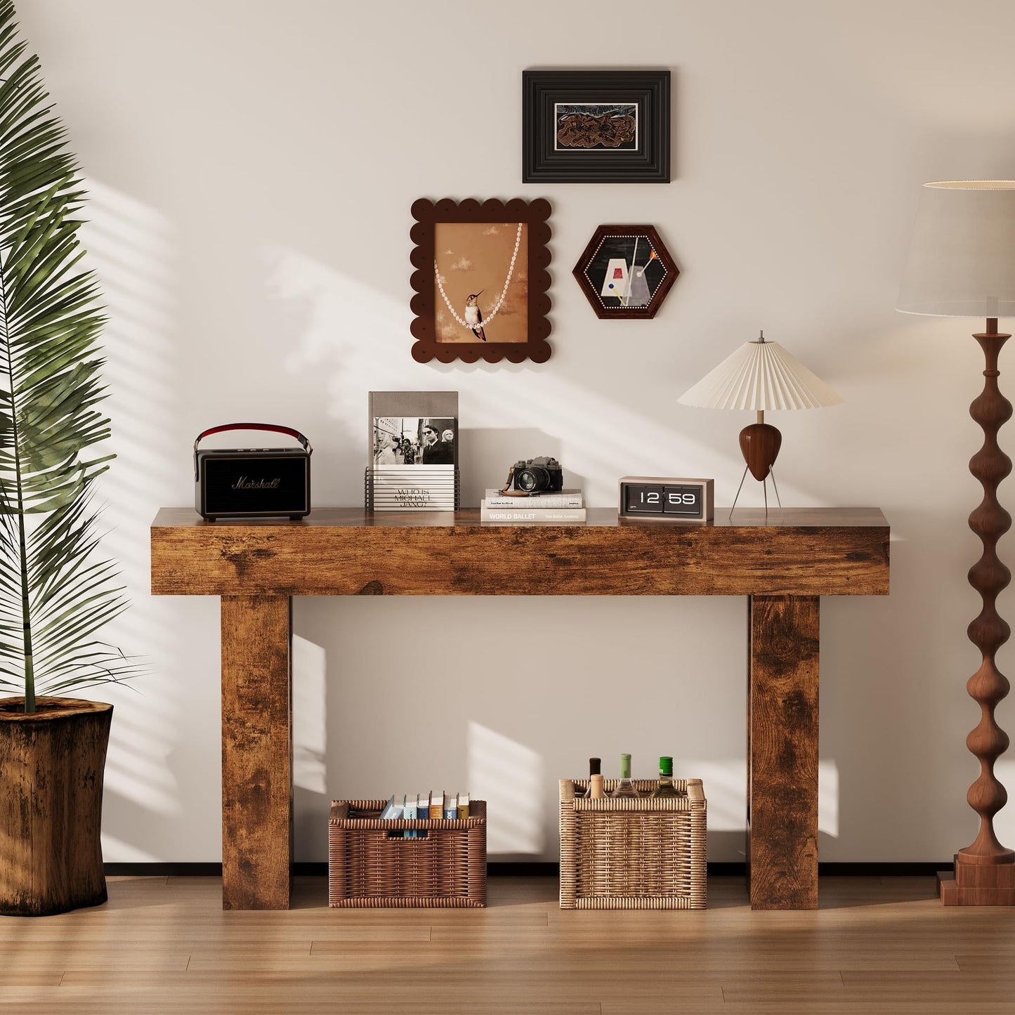 Farmhouse Entryway Table, 63-Inch Long Narrow Console Table Behind The Couch, Wooden Rectangular Sofa Table for Entrance, Hallway, Living Room (Rustic Brown)