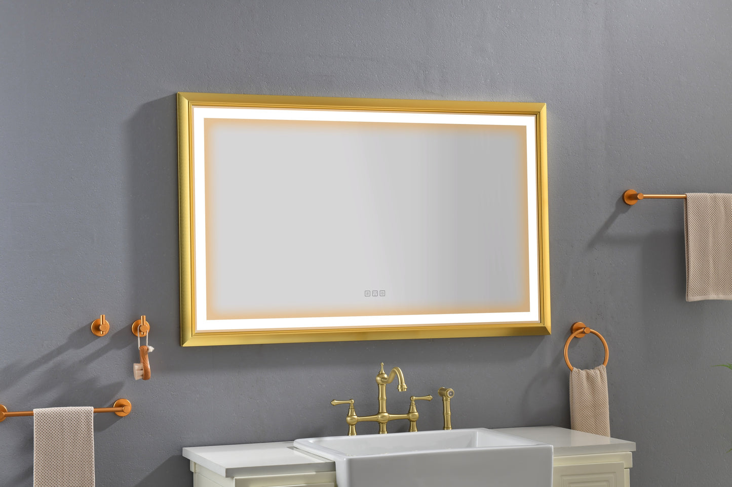 48 in. W x 30 in. H Oversized Rectangular Gold Framed LED Mirror Anti-Fog Dimmable Wall Mount Bathroom Vanity Mirror   Wall Mirror Kit For Gym And Dance Studio