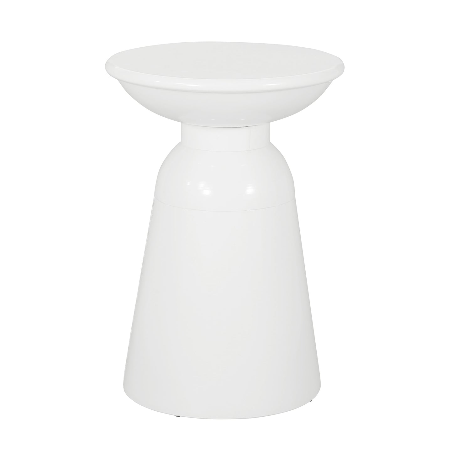 Modern Outdoor Metal End Table with Pedestal Design in White, Iron, 15 x 15 x 20.75 Inches
