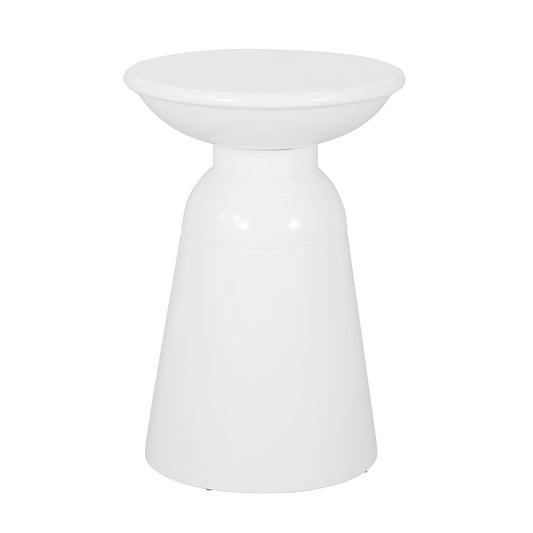 Modern Outdoor Metal End Table with Pedestal Design in White, Iron, 15 x 15 x 20.75 Inches