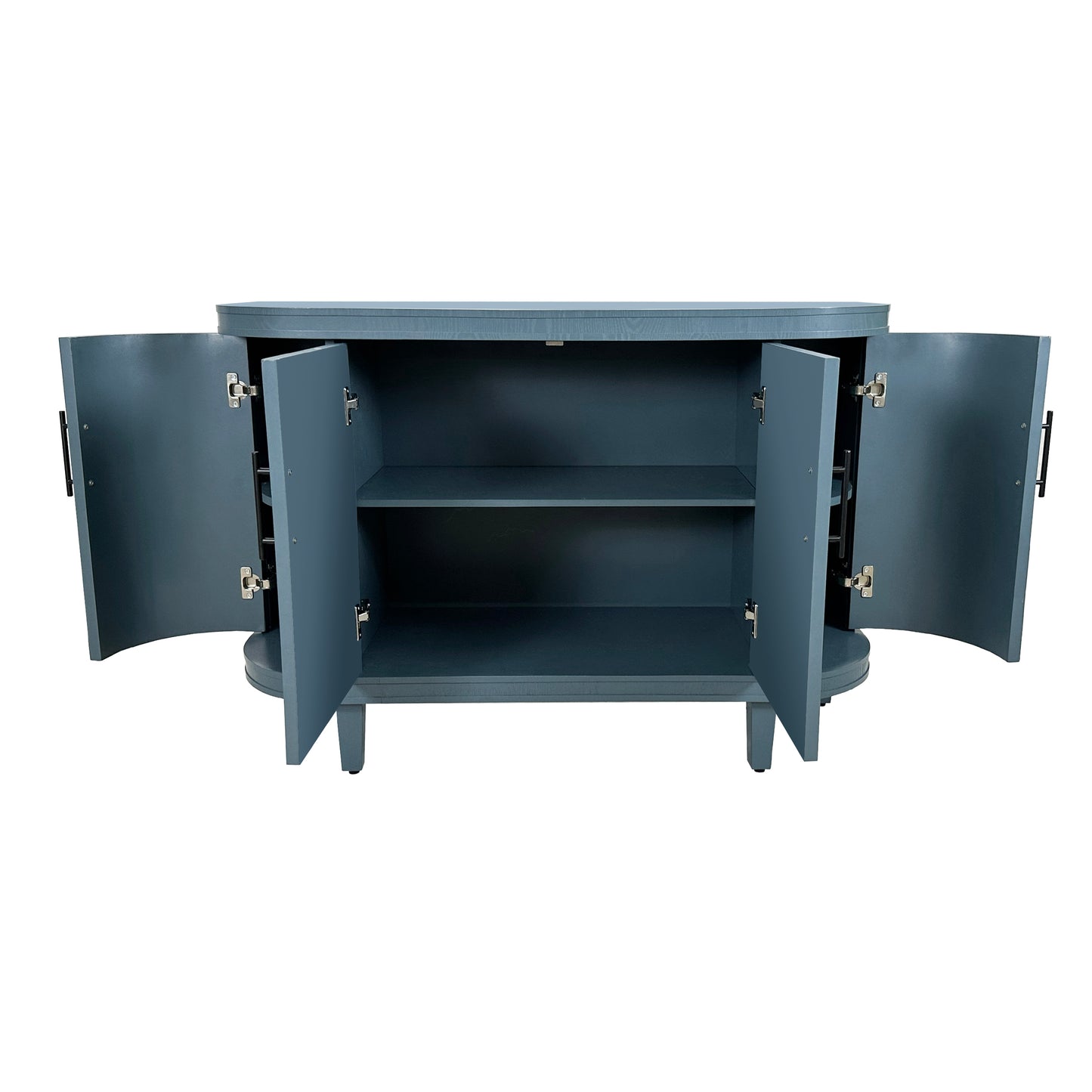 Modern Curved Sideboard 47.2-Inch Decorative Storage Cabinet Wooden Console Table Coffee Bar Cabinet with 4 Doors and Adjustable Interior Shelves for Living Room, Kitchen, Bedroom, Hallway (Blue)