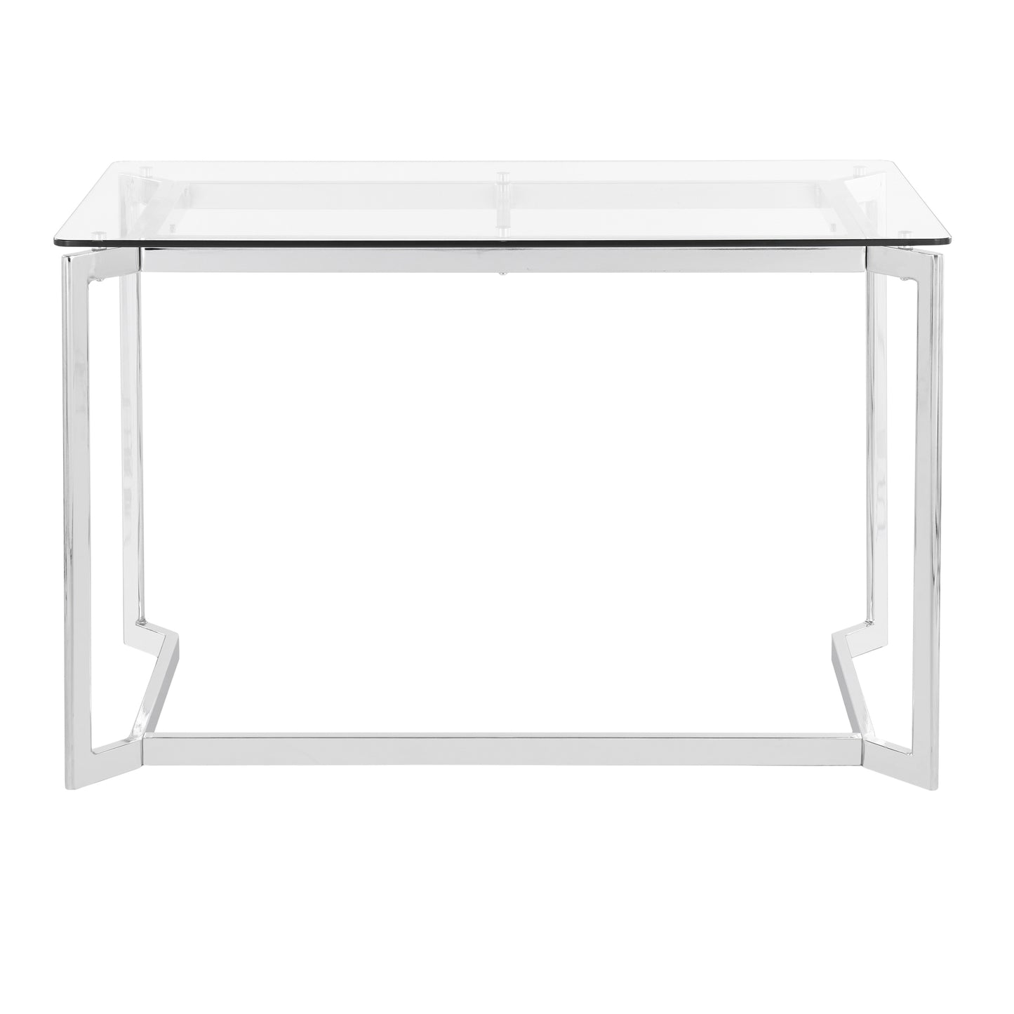 Masters Modern Office Desk in Mirrored Chrome with Clear Glass Top by LumiSource