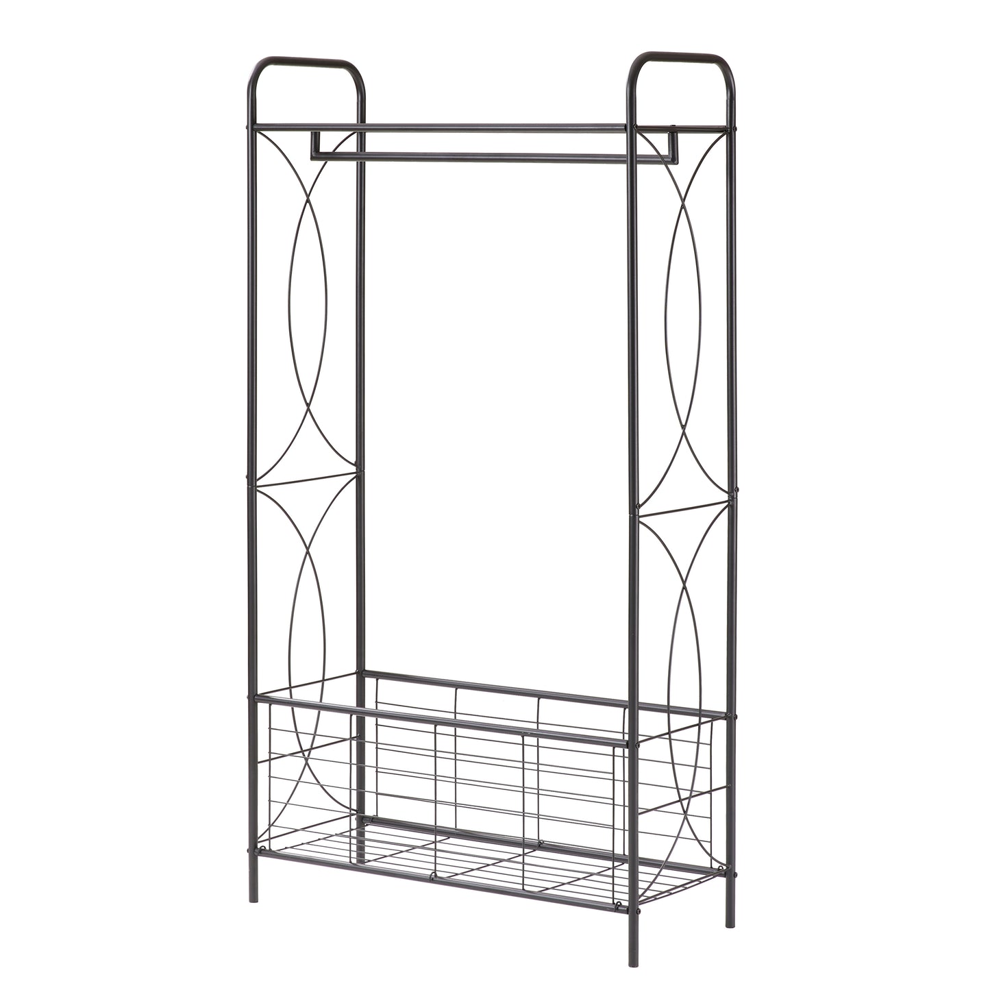 Freestanding Garment Rack, Open-Style Wardrobe, Hanging Rail with Metal Basket, and Heavy-Duty Metal Clothes Rack,Bathroom Storage Shelves