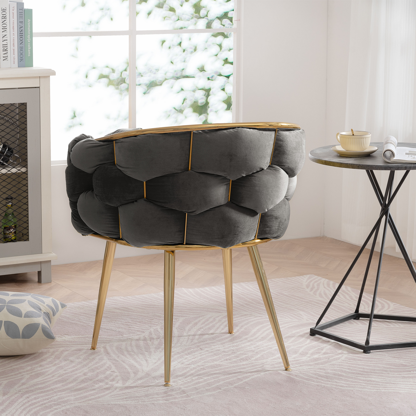 Luxury modern simple leisure velvet single sofa chair bedroom lazy person household dresser stool manicure table back chair black