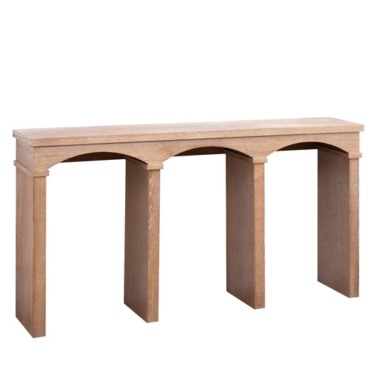 Rustic Archway Console Table – 60'Long Entryway Table with Decorative Arched Legs, Natural Wood Finish, Narrow Sofa Table for Hallway, Living Room, or Foyer