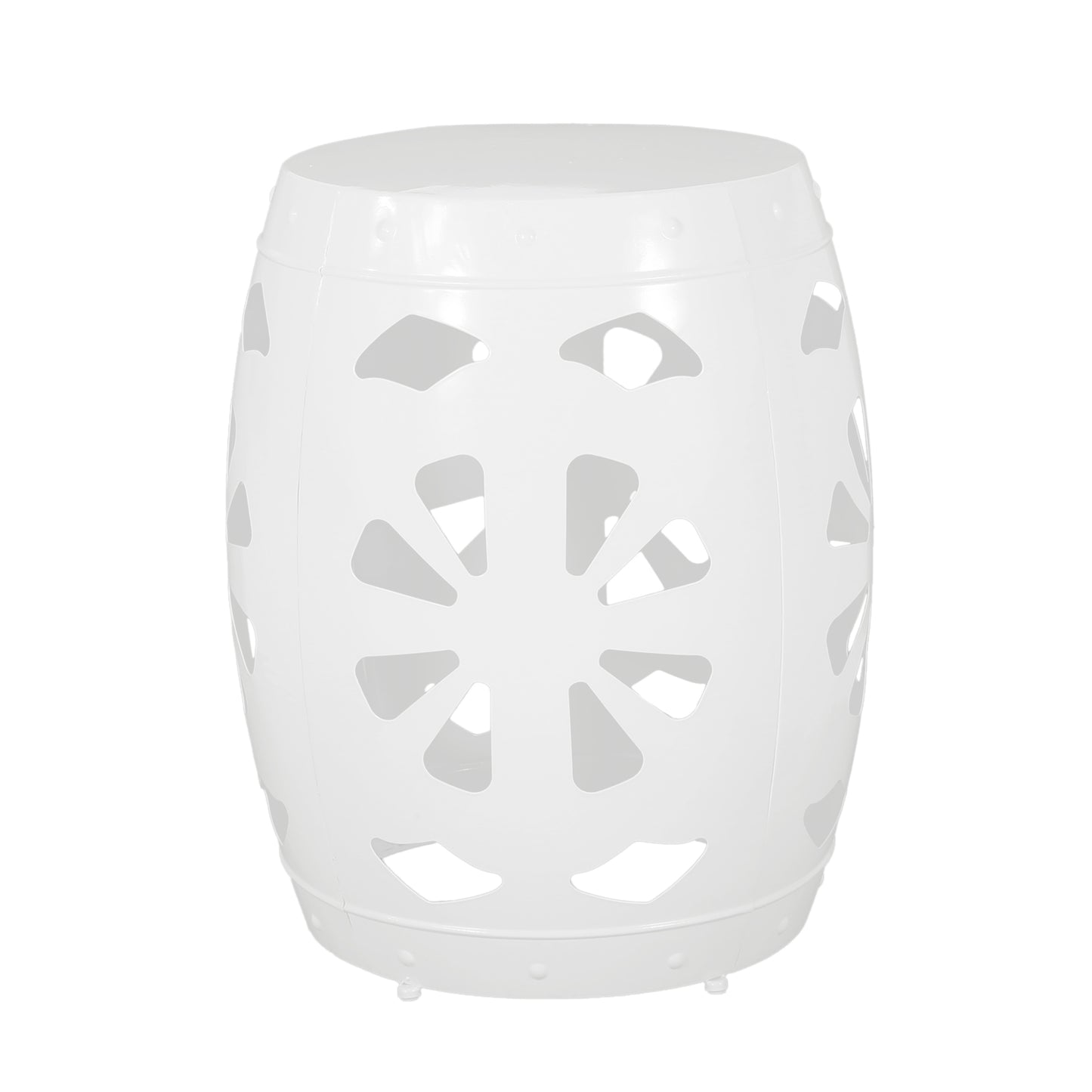 Modern White Metal End Table with Floral Iron Cut Design and Powder-Coated Frame