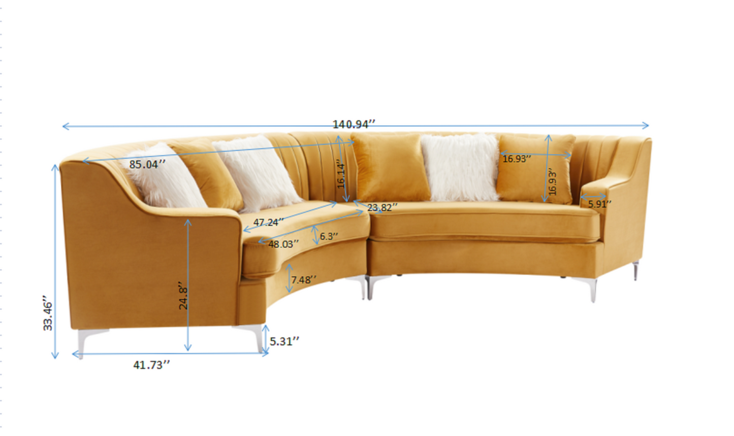 Gold Velvet Curved Sofa