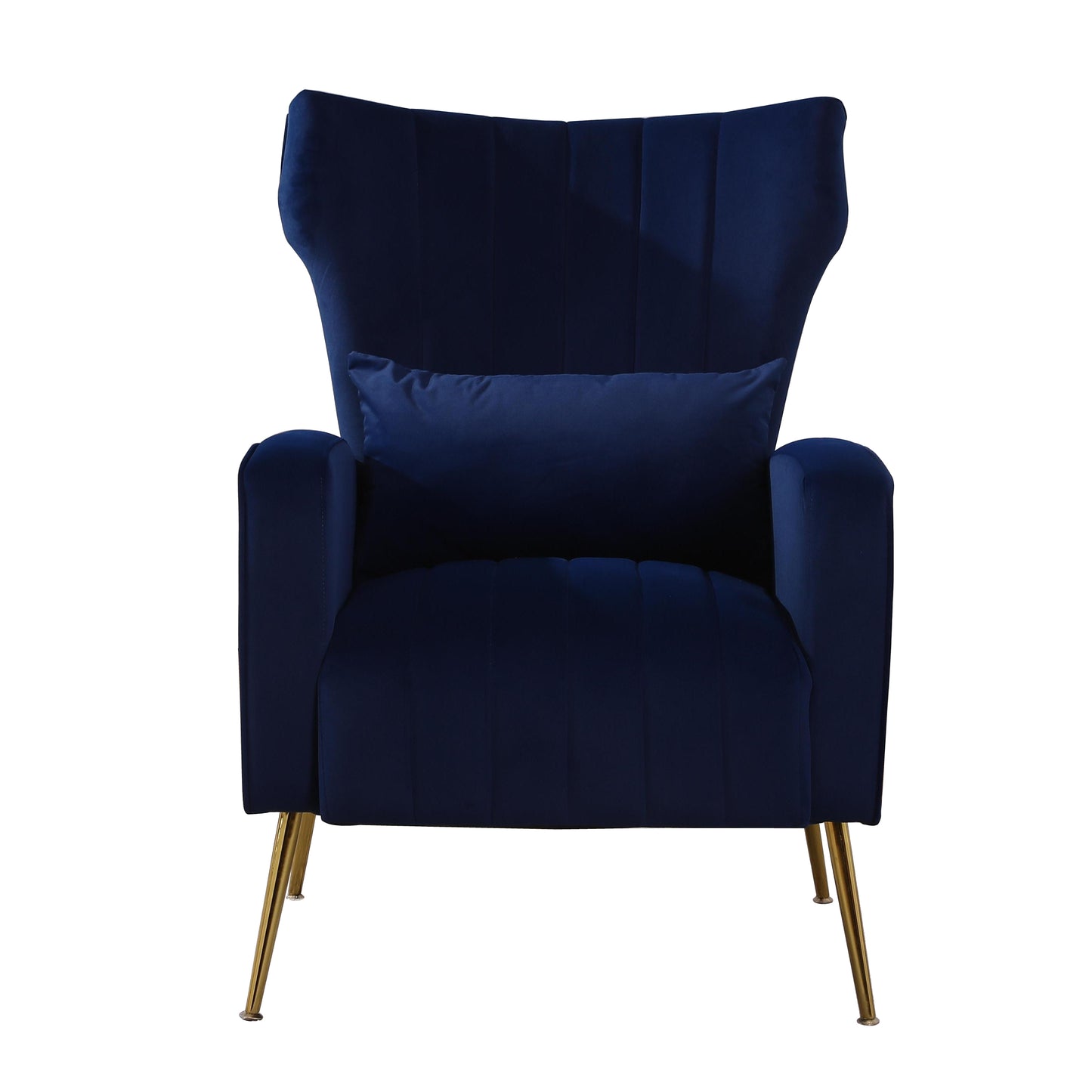FONDHOME Velvet Accent Chair, Modern Living Room Armchair Comfy Upholstered Single Sofa Chair for Bedroom Dorms Reading Reception Room with Gold Legs & Small Pillow, Royal Blue