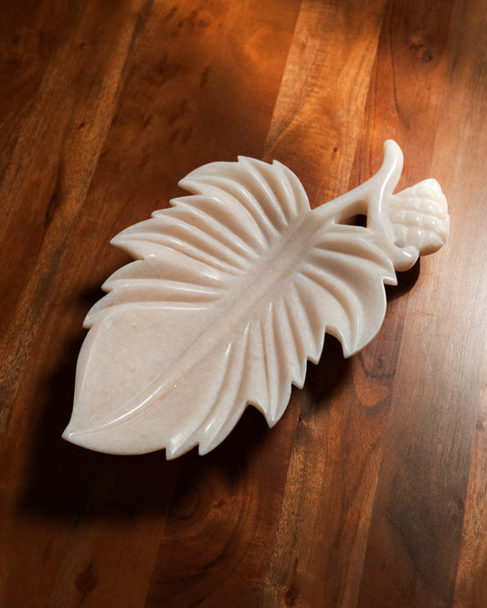 Pink Makrana Marble Strawberry Leaf Bowl