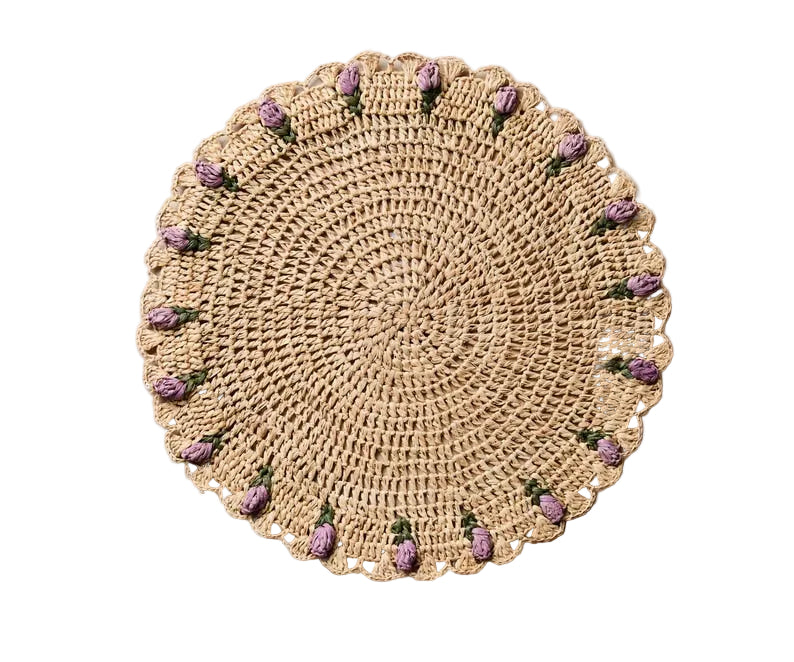 Tulip Floral Placemat – Hand-Crocheted Raffia – Spring Table Decor – Easter Table Setting – Handmade by Artisans in Madagascar