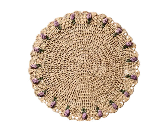 Tulip Floral Placemat – Hand-Crocheted Raffia – Spring Table Decor – Easter Table Setting – Handmade by Artisans in Madagascar