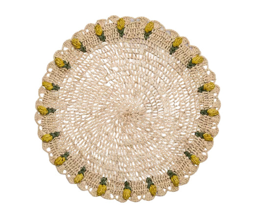 Handmade Tulip Placemat – Raffia Crochet Floral Table Mat – Spring & Easter Table Decor – Artisan Tableware – Boho Dining Accent