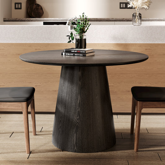 39' Round Black Solid Wood Small Dining Table with Solid Wood Tabletop For 2-4 People