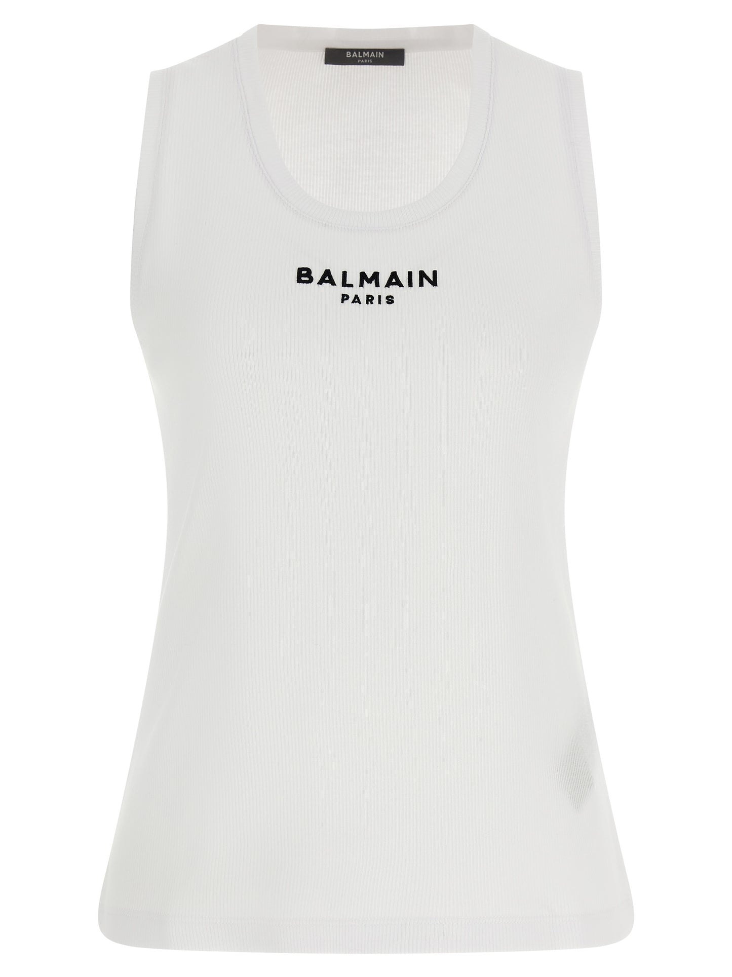 Balmain White Cotton Sleeveles T-Shirt
