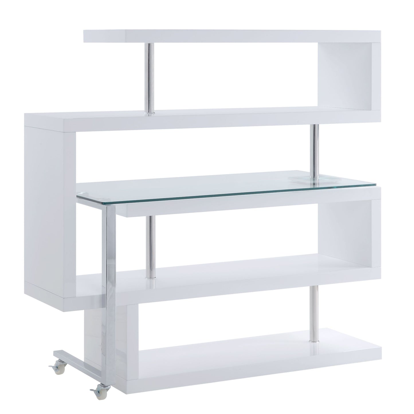 ACME Raceloma Writing Desk w/Shelf, Clear Glass, White & Chrome Finish 93179