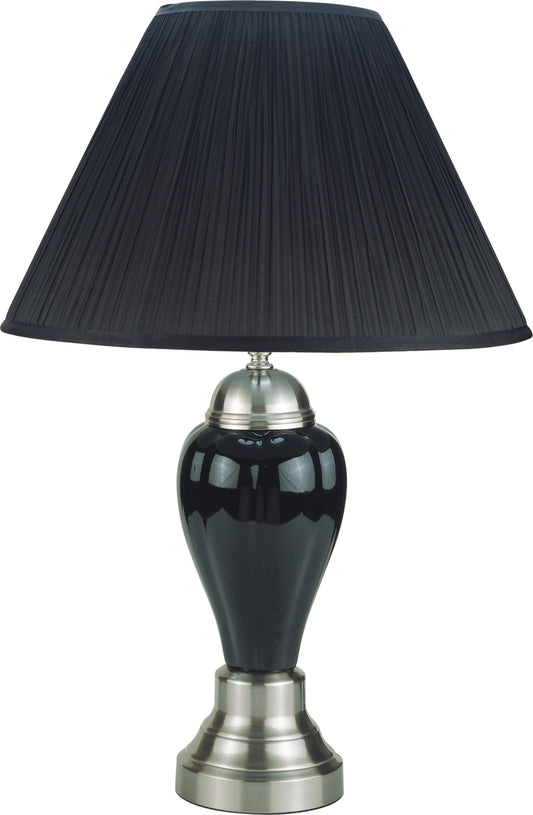 1pc Elegant Crafted Table Lamp Glossy Gray Base Contrasting Metallic Details Pleated Shade Modern Look Porcelain Rotary Switch, 100WATT Black