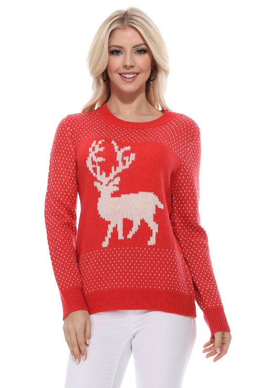 Deer Jacquard Christmas Pullover Sweater