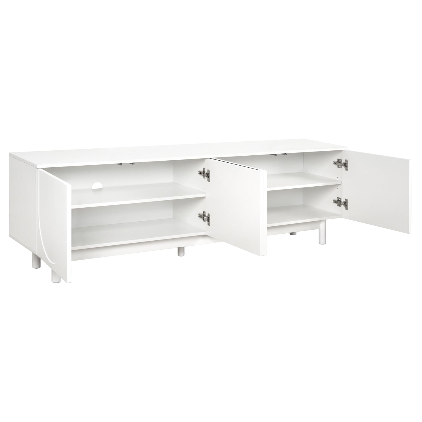 ON-TREND Graceful TV Stand with Arch Cabinets for TVs Up to 78'', Minimalist Entertainment Center with Solid Wood Legs, Practical Media Console with Adjustable Shelves for Living Room, White