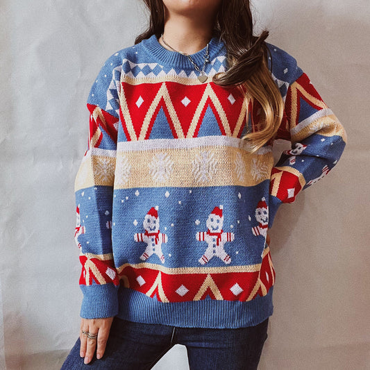 Printed Round Neck Long Sleeve Sweater