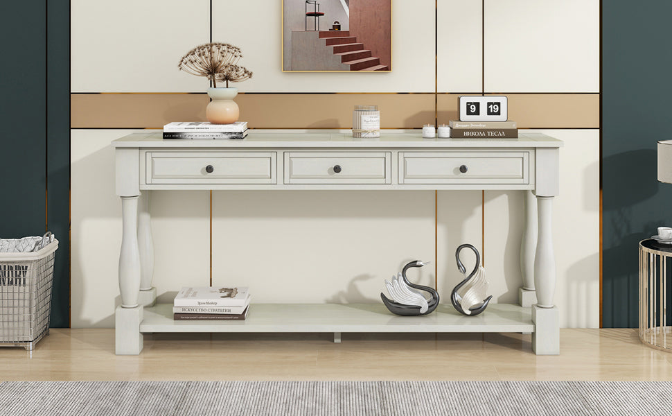 TREXM Console Table 63" Long Console Table with Drawers and Shelf for Entryway, Hallway, Living Room (Antique White, OLD SKU: WF193795AAK)