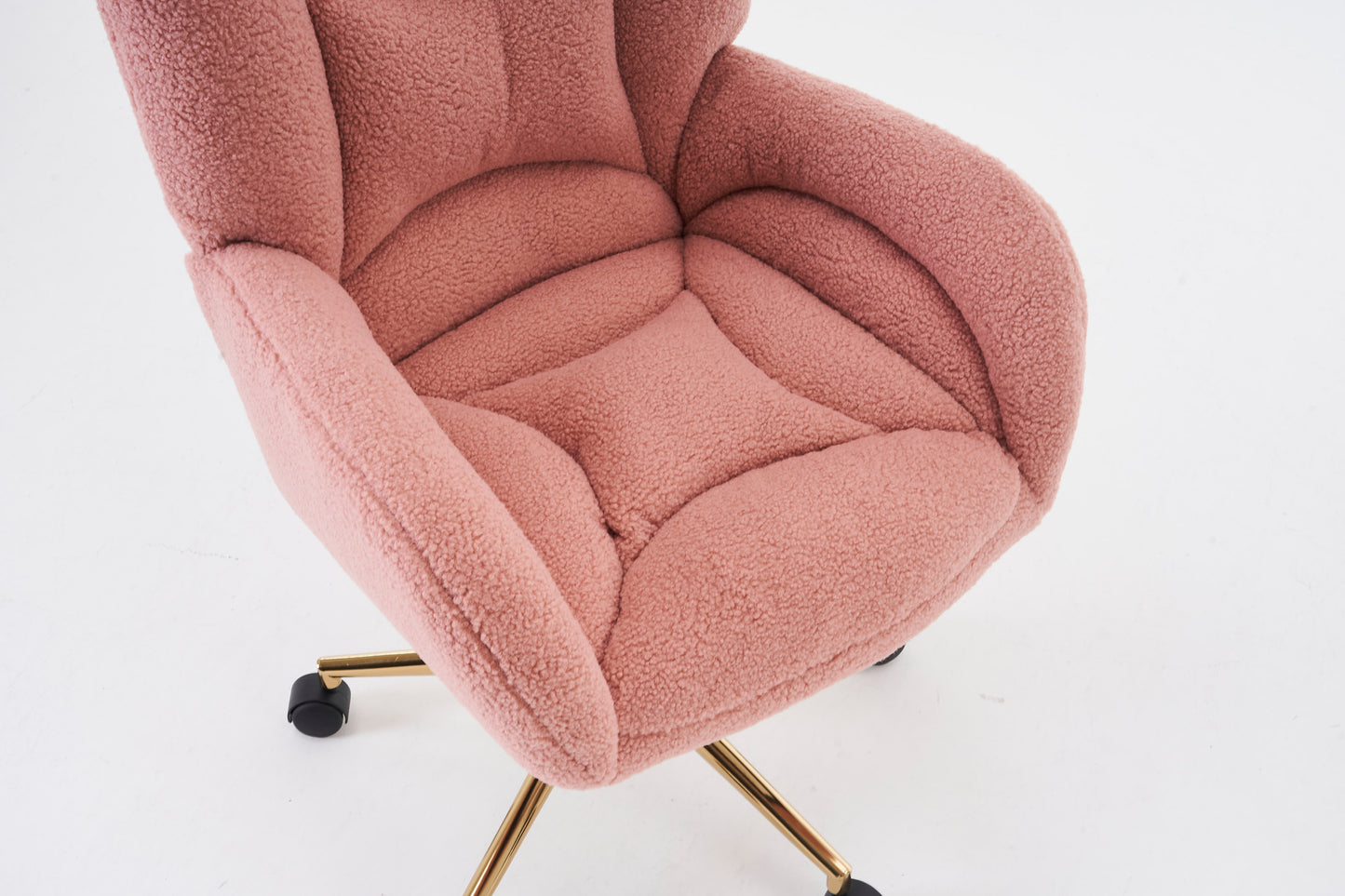 005-Teddy Fabric 360 Swivel Home Office Chair With Gold Metal Base And Universal Wheels,Pink