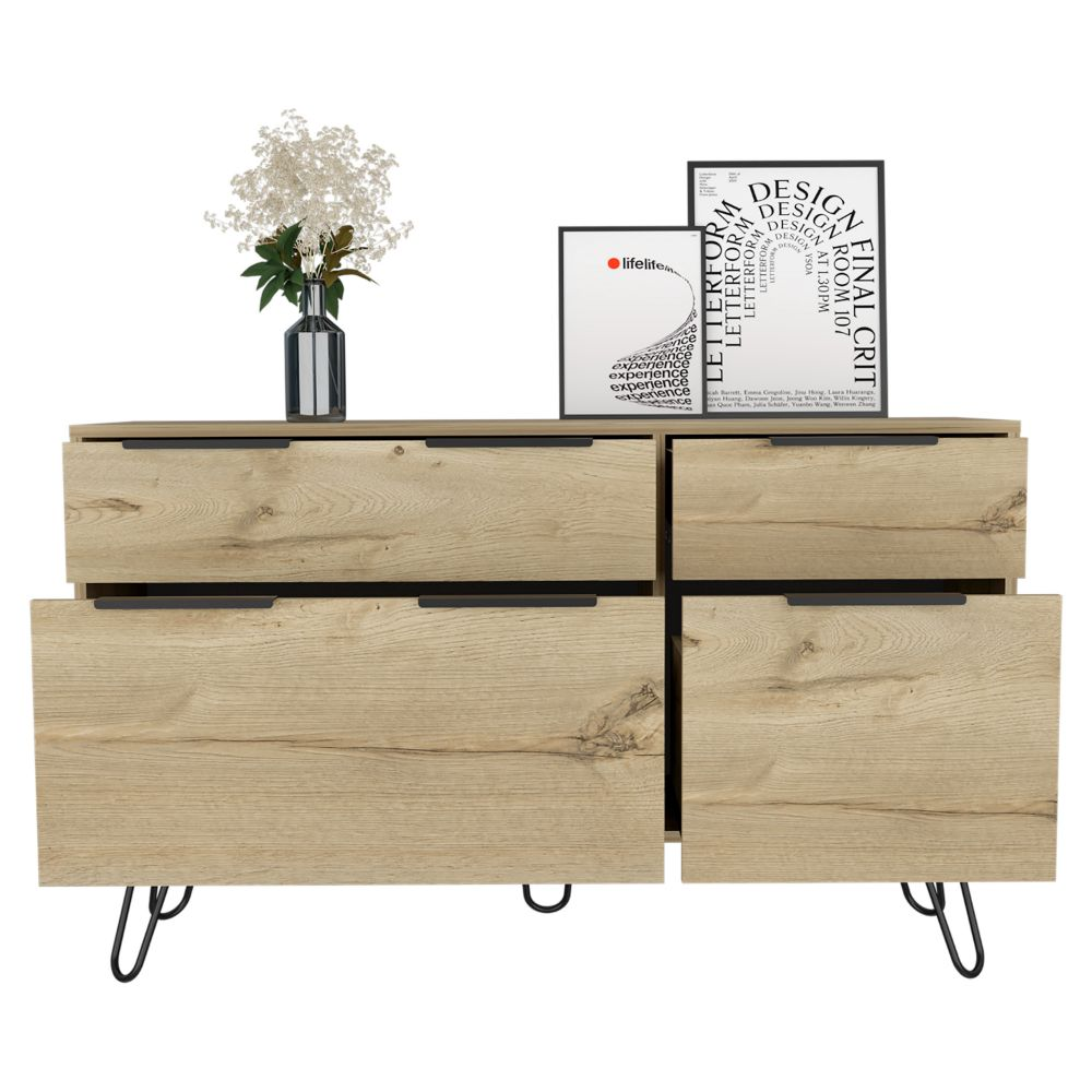 Aster Double Dresser, Four Drawers, Superior Top, Hairpin Legs