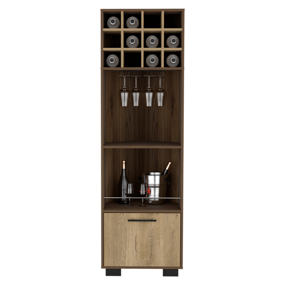 Norway Corner Bar Cabinet, Eight Wine Cubbies, Two Side Shelves
