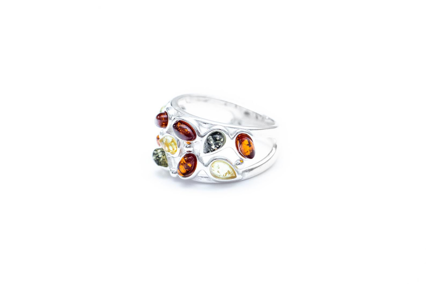 Floral Multicolour Amber Cuff Ring