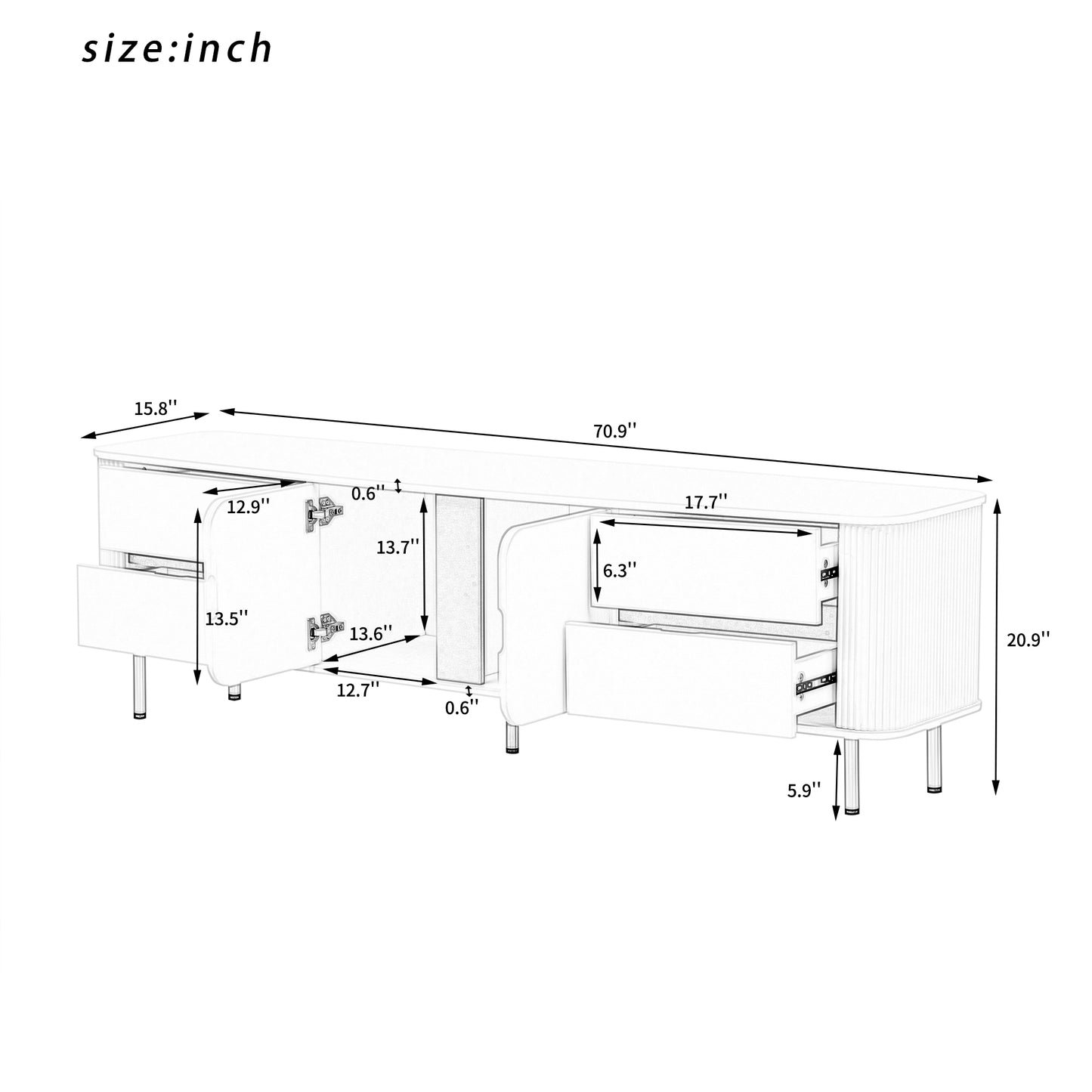 U-Can TV Stand for TVs up to 80 Inches, Modern Entertainment Center Media Console with 4 Drawers and 1 Spacious cabinet for Living room, White