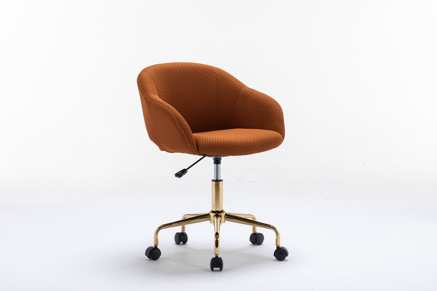 047-Mesh Fabric Home Office 360°Swivel Chair Adjustable Height With Gold Metal Base,Caramel