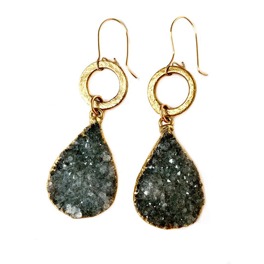 Grey Druzy Teardrop Earrings with Circles