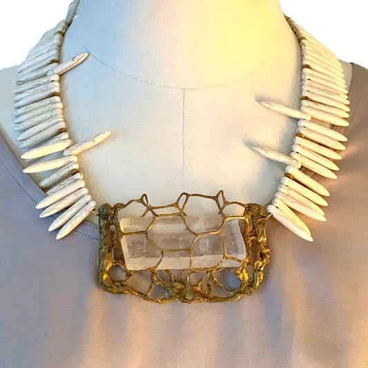 Gold Mesh Tribal Necklace with Spikes