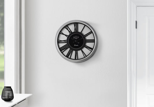 Clocks, 16' Round, Wall Clock, Silver, Black, Transitional