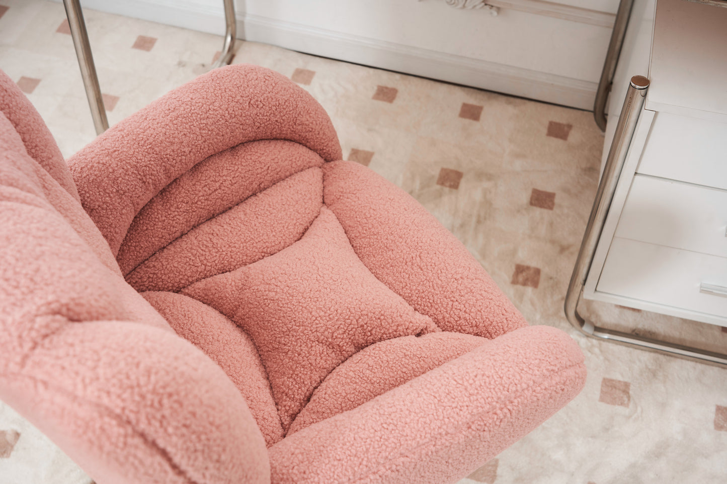 005-Teddy Fabric 360 Swivel Home Office Chair With Gold Metal Base And Universal Wheels,Pink