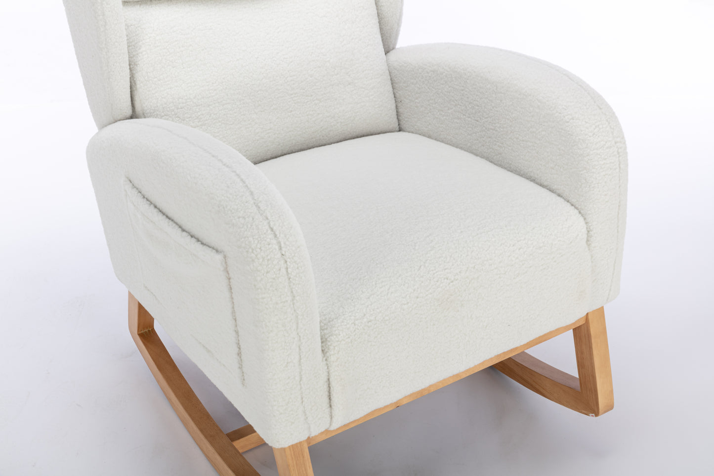 049-Teddy Fabric Rocking Chair With Packet Wood Legs,Ivory