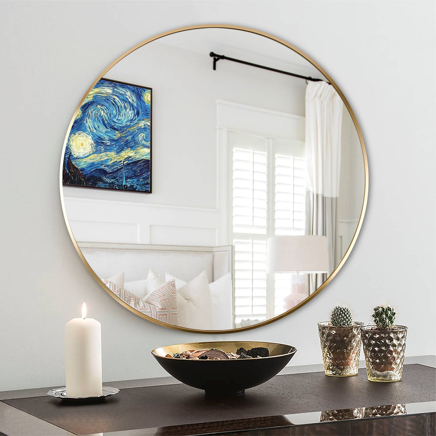 24 Inch Gold Metal Framed Round Bathrrom Mirror for Wall.(W2203P182026)