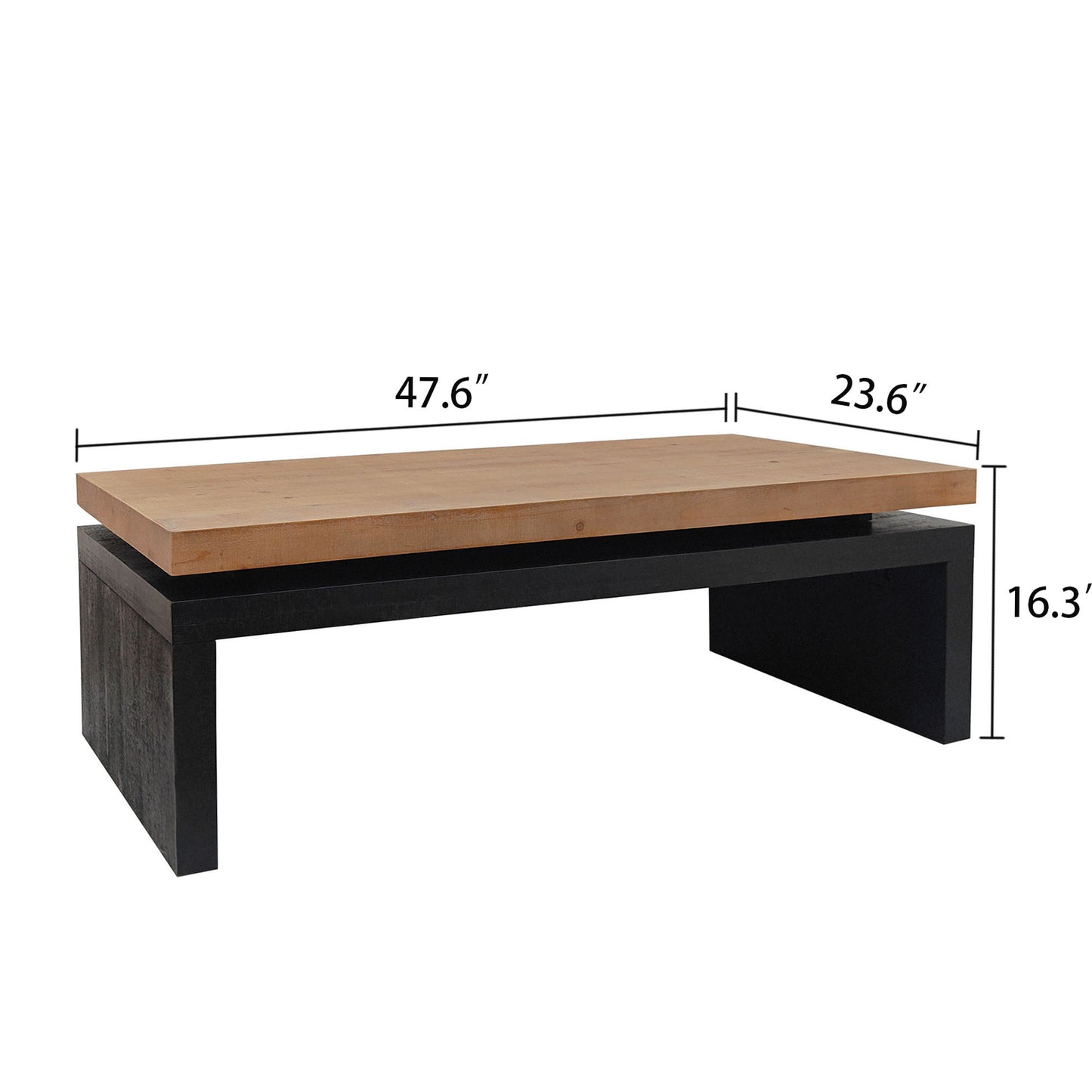 Black and Natural Wood Living Room Table Versatile Coffee Table 2-Tiered Wood Tabletop Table 47.6" L * 23.6" W * 16.3" H