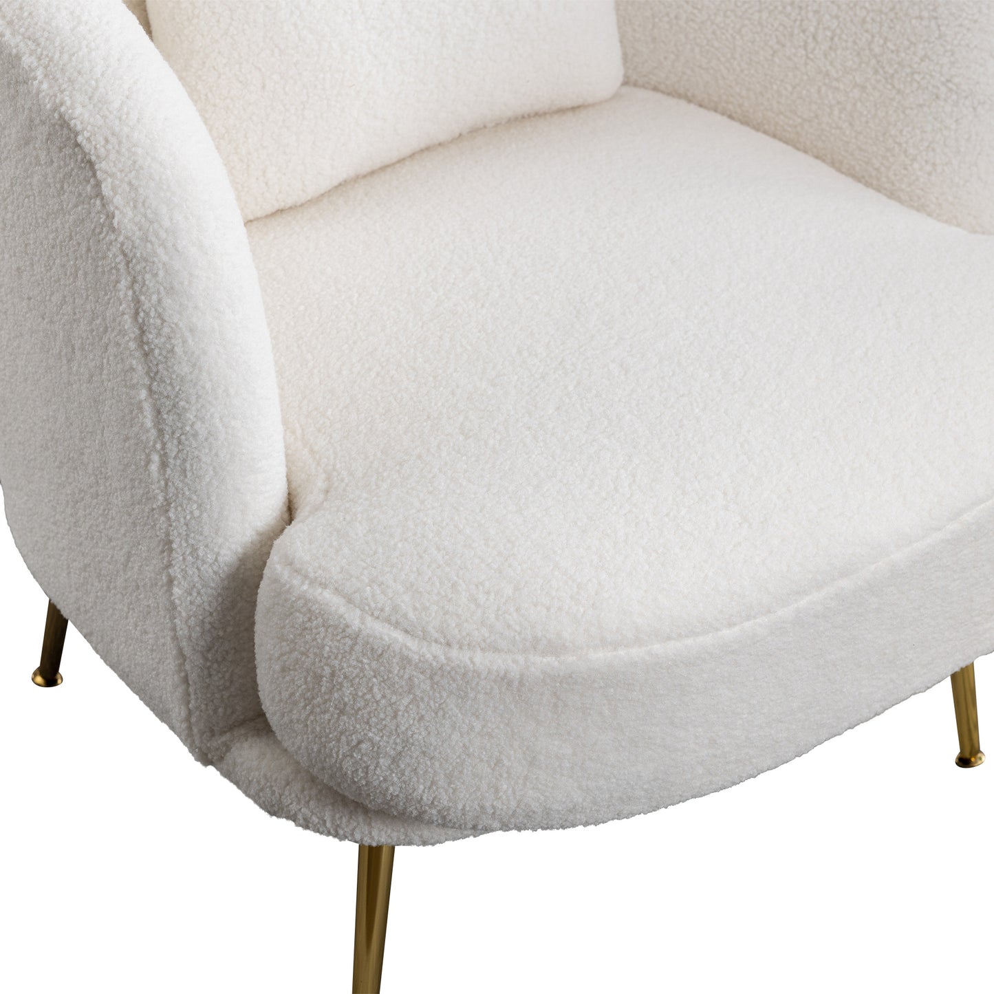30.32"W Accent Chair Upholstered Curved Backrest Reading Chair Single Sofa Leisure Club Chair with Golden Adjustable Legs For Living Room Bedroom Dorm Room (Ivory Boucle)