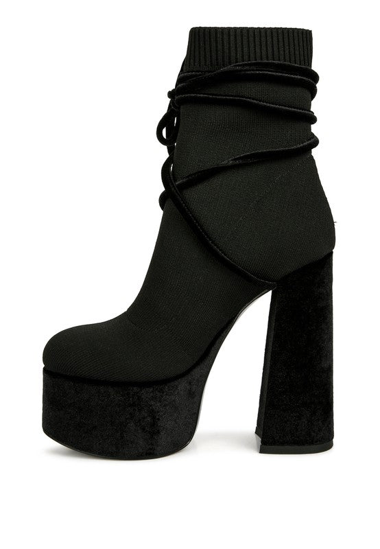 After Pay High Heeled Velvet Knitted Boot