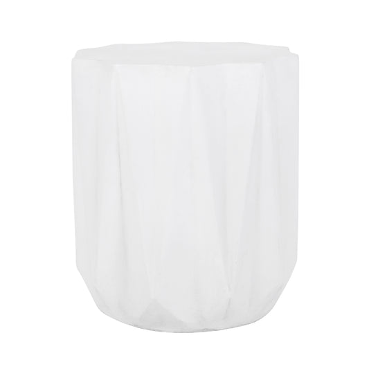 Modern Outdoor Lightweight Concrete Side Table with Geometric Design in Antique White